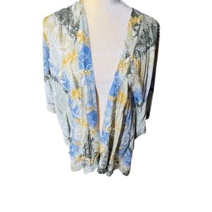 Chico's S/M Kimono Open Front Sage Blue Paisley Floral Boho Beachy